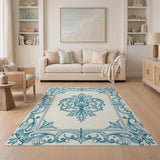 Elegant Blue Ornate Floral Frame Area Rug