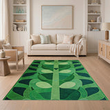 Green Abstract Leaf Geometric Area Rug