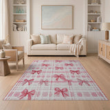 Playful Pink Bows Gingham Area Rug
