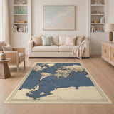 Blue and Teal Vintage World Map Compass Area Rug