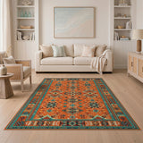 Burnt Orange Teal Southwestern Geometric Rug