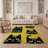 Whimsical Black Cat Silhouettes Yellow Area Rug