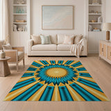 Teal Gold Starburst Geometric Area Rug