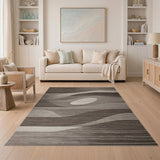 Abstract Grey Wave Area Rug