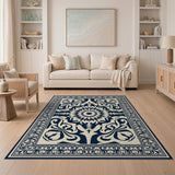 Black and White Navy Ivory Traditional Persian Medallion Rug