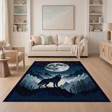 Wolf Howling at Full Moon Mountain Rug