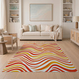 Multi-color and Patterns Vibrant Wavy Red Orange Yellow Area Rug