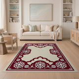Ornate Red Snowflake Border Area Rug