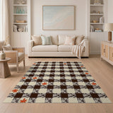 Maple Leaf Plaid Area Rug in Beige