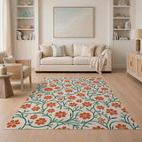 Orange Floral Vine Pattern Area Rug