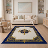 Ornate Navy and Gold Medallion Area Rug