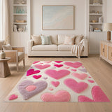 Pink Hearts Plush Kids Area Rug