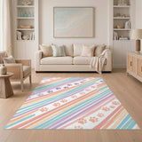 Pastel Paw Print Kids Washable Area Rug