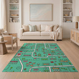 Whimsical Cartoon City Map Area Rug