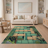 Teal Bamboo Woven Zen Geometric Rug