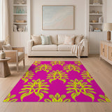 Hot Pink Neon Yellow Floral Leaf Rug