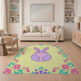 Cute Purple Bunny Kids Cartoon Area Rug