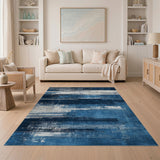 Distressed Navy Blue Horizontal Stripe Rug
