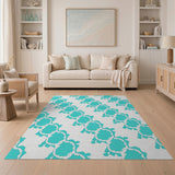 Blue and Teal Teal Organic Abstract Area Rug