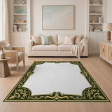 Green Ornate Emerald Green Gold Border Area Rug
