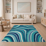 Teal Blue Swirling Abstract Area Rug