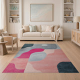Abstract Pink Grey Geometric Modern Area Rug