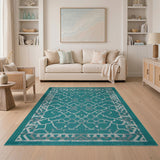 Blue and Teal Geometric Modern Teal Geometric Trellis Area Rug