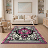 Pink Pink Floral Medallion Persian Rug