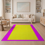 Vibrant Pink Polka Dots on Yellow Area Rug