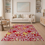 Vibrant Red Fruit Swirl Area Rug