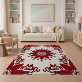 Vintage Red Poinsettia Floral Area Rug