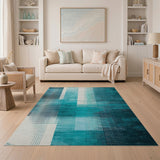 Blue and Teal Teal Grid Abstract Area Rug