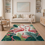 Pink Flamingos Tropical Foliage Area Rug