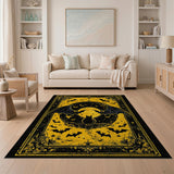 Gothic Black Cat Bats Moon Yellow Area Rug