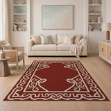 Red Ornate Red Scroll Border Area Rug
