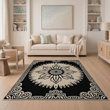 Cream Sunburst Medallion Black Persian Rug