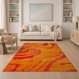 Vibrant Red Orange Swirl Abstract Area Rug
