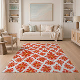 Vibrant Red Geometric Floral Area Rug
