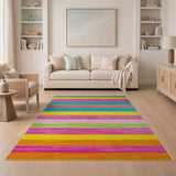 Geometric Modern Stripe Vibrant Multi-Color Horizontal Stripe Area Rug