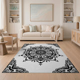 Black and White Traditional Persian Black White Mandala Persian Area Rug