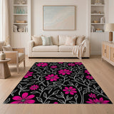 Vibrant Pink Floral Line Art Area Rug