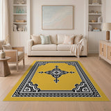 Ornate Black Frame Yellow Persian Area Rug