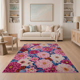 Multi-color and Patterns Vibrant Pink Dahlia Floral Area Rug