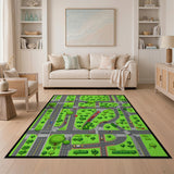 Kids Cartoon City Street Road Rug with Cars Train