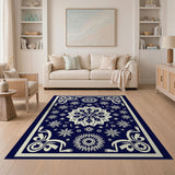 Navy Blue Snowflake Mandala Papercut Rug