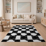 Black and White Distressed Black White Abstract Area Rug
