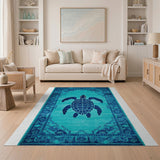Teal Sea Turtle Persian Area Rug