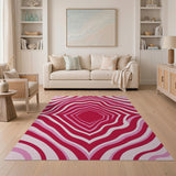 Pink Vibrant Pink Wavy Geometric Area Rug