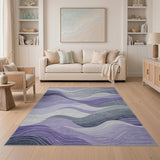 Abstract Area Purple Grey Wavy Abstract Area Rug