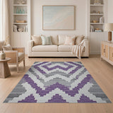 Purple Purple Grey Zigzag Geometric Area Rug